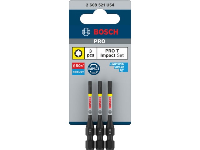 3-delni komplet vijačnih nastavkov Bosch PRO Torx Impact, T10/T15/T20, 55mm, 2608521U54